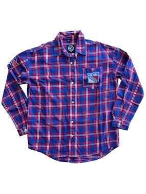 NHL New York NY Rangers Plaid Flannel Button Down Shirt Women’s Size S